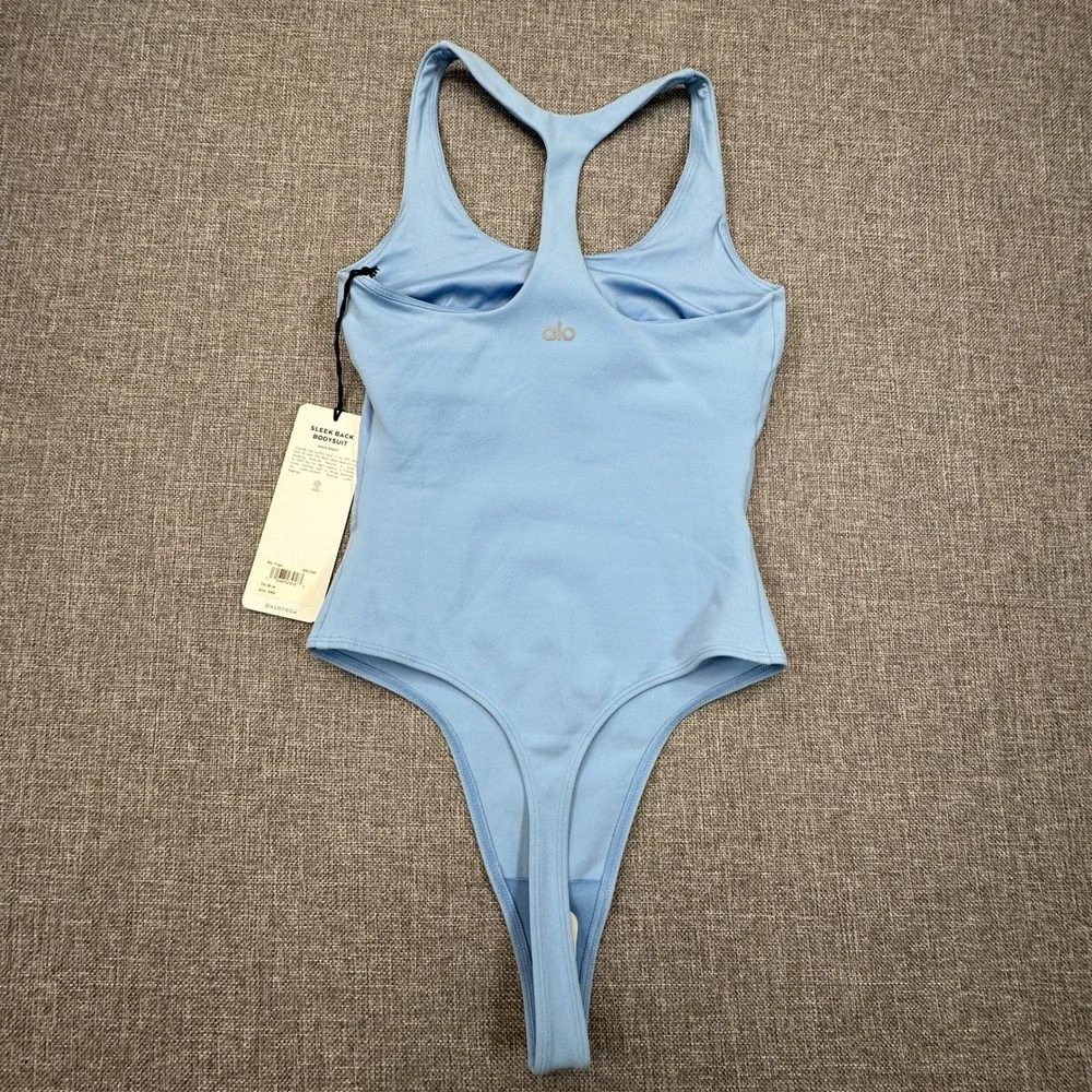 Alo Yoga Sleek Back Bodysuit Womens Size XXS Tile Blue T-Back Thong Stretch NEW‎